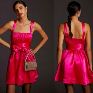 Anthropologie Maeve Bow-Tie Satin Mini Dress
